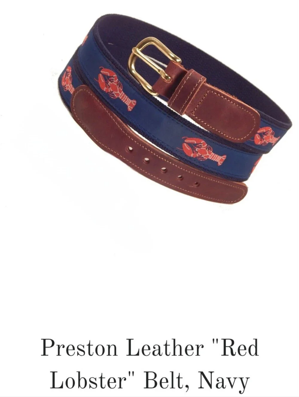 Preston Navy Lobster Canvas Belt with Brown Leather Trim Sz 42 Coastal Preppy